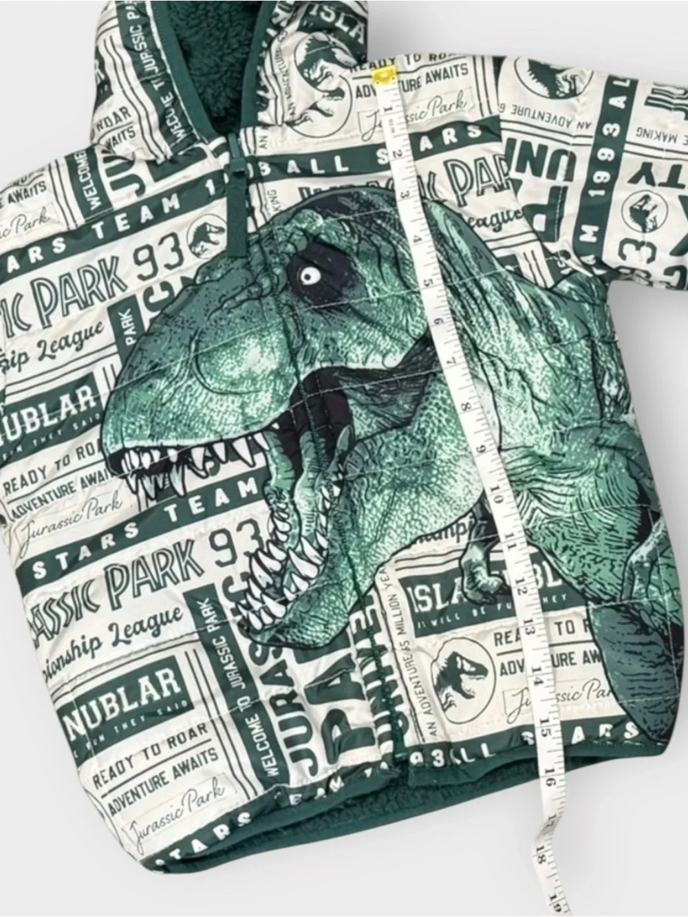 Jurassic Park Reversible Sherpa Jacket • Kids 2T • Hooded T-Rex Graphic Coat